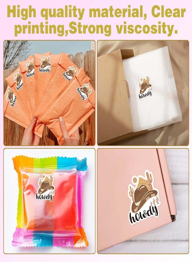 Bttwkco 500pcs Howdy Cowboy Hat Sticker Roll, Western Party Stuff, Wild Life Cowgirl, Happy Mail, Thank You - Western Theme - Image 4
